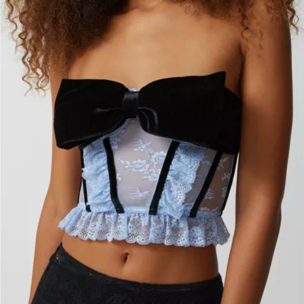 Black and Blue Lace Bustier Top